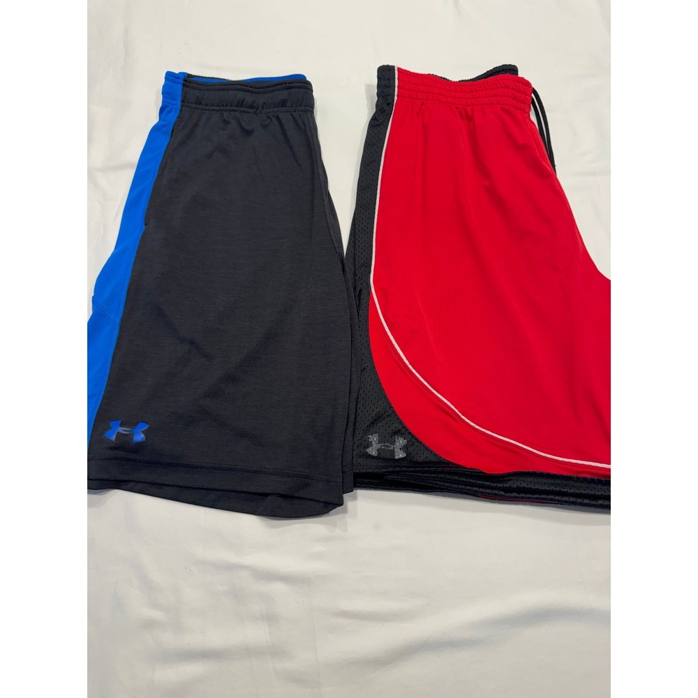 Under Armour Shorts Bundle 2pk Mesh Basketball HeatGear Large Red Black Blue EXC